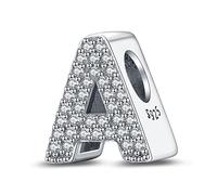LaMenars Lettre A Charm Perles en Argent Sterling 925 pour Bracelets avec Oxyde de Zirconium 5A, Bijoux d'anniversaire Cadeaux Femmes Filles