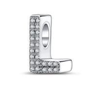 LaMenars Lettre L Charm 925 Perles en Argent Sterling pour Bracelets avec Oxyde de Zirconium 5A, Bijoux d'anniversaire Cadeaux Femmes Filles