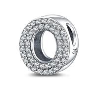 LaMenars Lettre O Charm 925 Perles en Argent Sterling pour Bracelets avec Oxyde de Zirconium 5A, Bijoux d'anniversaire Cadeaux Femmes Filles