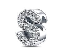 LaMenars Lettre S Charm 925 Perles en Argent Sterling pour Bracelets avec Oxyde de Zirconium 5A, Bijoux d'anniversaire Cadeaux Femmes Filles
