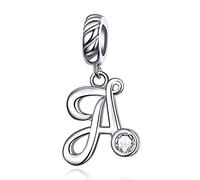 LaMenars Pendentif avec lettre d'alphabet en argent sterling 925 Charm perle avec pendentif A à Z avec zircon cubique compatible avec Pandora et Européens Bracelet Colliers pour femme (Letter A), Argent sterling, Zircone cubique
