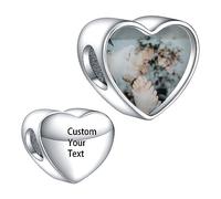 LaMenars Personalized Photo charme ajouter gravure perles en argent sterling personnalisé image coeur dame bracelet et collier fille cadeau