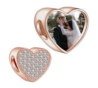 LaMenars Personalized Photo Charme Cuore Perline d'oro Rosa Foto Personalizzata Zirconia Cubica Bracciale e Collana da Donna Regalo Ragazza
