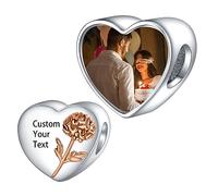 Lamenars Personalized Photo charme naissance fleur novembre chrysanthème perles en argent sterling images personnalisées femmes amour bracelet et collier fille cadeau