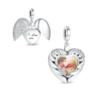 LaMenars Personnalisé CœUr Image Charme Je T'Aime Un Pendentif D'Amour Ouvrable 925 Argent Sterling Cadeau De Collier De Bracelet De Femme Pour Ami De Famille