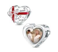 LaMenars Personnalisé CœUr Image Charmes Amour Arc Cadeau Charme 925 Argent Sterling Ajustement Femmes Bracelet Collier Cadeau Pour Les Femmes