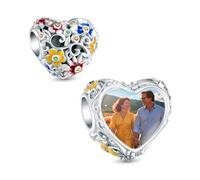 LaMenars Personnalisé CœUr Image Charmes Fleur ColoréE En Forme De CœUr Charme 925 Argent Sterling Ajustement Femmes Bracelet Collier Cadeau Pour Les Femmes