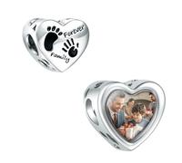 LaMenars Personnalisé CœUr Image Charmes Pour Toujours Famille Empreintes De Mains Empreintes D'Pieds Amour Charme 925 Argent Sterling Ajustement Femmes Bracelet Collier Cadeau Pour La Famille