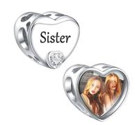 LaMenars Personnalisé Photo Charms 925 En Argent Sterling En Forme De CœUr Charms PersonnaliséS Bracelet De La SœUr Pour Les Femmes