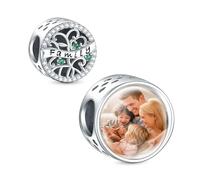 LaMenars Vert Arbre GéNéAlogique Rond Charme 925 Argent Personnalisé Image Charmes Ajuster Bracelet Collier Cadeau Pour La Famille