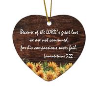Lamentations 3:22 Because of The LORD's Great Love We Are Not Consumed for His Compassions Never Fa Heart Décoration de Noël en céramique pour sapin de Noël Hiver Nouvel An Vacances Souvenir Cadeau