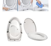 Lamera Abattant WC avec Frein de Chute, Original Premium Siège de Toilette Antibactérien, Clipsable, Amortie, Amovible, Ergonomique en Duroplast, Forme Rectangulaire 470X372mm - Blanc