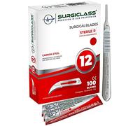 Lames de scalpel No 12 en acier au carbone stériles, lot de 100 et poignée n° 3, parfaites pour l'art du bois, Chirurgicale, la sculpture, l'anatomie de laboratoire, Création d'enseignes SURGIRD12-100