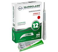 Lames de scalpel No 12 en acier inoxydable stériles, lot de 100 et poignée n° 3, parfaites pour l'art du bois, Chirurgicale, la sculpture, l'anatomie de laboratoire, Création d'enseignes SURGIGR12-100