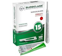 Lames de scalpel No 15 en acier inoxydable stériles, lot de 100 et poignée n° 3, parfaites pour l'art du bois, Chirurgicale, la sculpture, l'anatomie de laboratoire, Création d'enseignes SURGIGR15-100