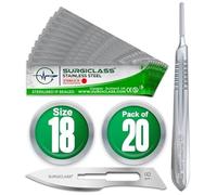 Lames de scalpel No 18 en acier inoxydable stériles, lot de 20 et poignée n° 4, parfaites pour l'art du bois, Chirurgicale, la sculpture, l'anatomie de laboratoire, Création d'enseignes SURGIGR18-20