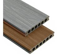 Lames de terrasse WPC Composite bois-plastique Marron Gris 30 m² 2200 x 140 x 23 mm avec kit d'accessoires pour terrasse, balcon, piscine, durable et imperméable