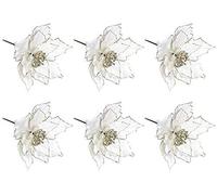 LAMF Lot de 6 Poinsettia à paillettes pour sapin de Noël - Poinsettia artificielles - Rouge - Pour mariage, Noël