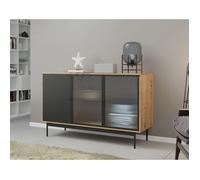 Lamia - buffet bas - bois et noir - 148 cm - Noir / Bois Noir / Bois