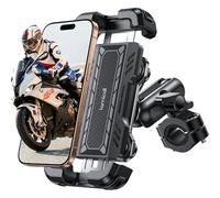 Lamicall Support Téléphone Moto - [Bras d'Extension en Métal] [Double Anti-Vibration] Antivol, Support Téléphone Vélo, 2 x 360° Pivotant Support pour Guidon, pour iPhone 17 16 15, 4,7-6,7" Smartphone