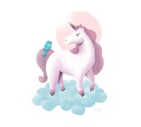 Lámina infantil ilustraion unicorno en nube azul