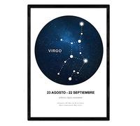 Lamina Nacnique avec la Virgo Constellation. Affiche avec symbole du zodiaque en taille A3 avec cadre et fond blanc