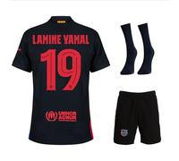 Lamine Yamal Barcelona #19 - Maillot de football pour enfant - Noir 2024 - Ensemble complet - Maillot de sport - Maillot d'entraînement de football pour enfant (4-13 ans), Chaussettes noires, 128