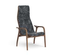 Lamino Fauteuil Haut Noyer Laqué/Charbon/Peau de Mouton