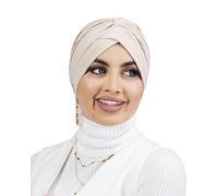 Lamis Hijab - Turban à Enfiler côtelé en Jersey Premium pour Femme Musulmane voilée TU-6 (Beige Clair)