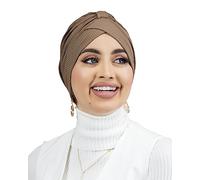 Lamis Hijab - Turban à Enfiler côtelé en Jersey Premium pour Femme Musulmane voilée TU-6 (Marron)