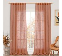 LAMIT Lot de 2 Rideaux rustiques en Lin pour Salon, décoration d'automne Occidentale, Languette arrière et Passe-Tringle - Orange brûlé - 132,1 x 228,6 cm - Terre Cuite