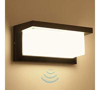 Lamker 18W LED Applique Murale Lampe Extérieur avec Detecteur de Mouvement Moderne Noirs 3000K Blanc Chaud Aluminium Luminaire IP65 Étanche Lumière Éclairage Decorative pour Jardin Pathway Couloir