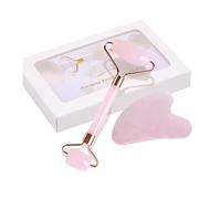 Lamkrtlp Rouleau de Quartz Rose et Gua Sha, Guasha Pour Visage, Rouleaux de Massage pour le Visage, Roller Visage pour la Peau