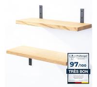LAMO Manufaktur 2 étagčres murales en Bois 2X 40cm | Etagčre Murale en 100% Bois Massif | Etagčre Murale pour Salon, Chambre ŕ Coucher | étagčres murales Set 4 Bord Droit Couleur: Naturel