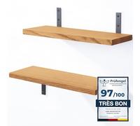 LAMO Manufaktur 2 étagčres murales en Bois 2X 40cm | Etagčre Murale en 100% Bois Massif | Etagčre Murale pour Salon, Chambre ŕ Coucher | étagčres murales Set 4 Bord Droit Couleur: Rustique