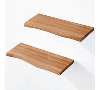 LAMO Manufaktur 2 étagères Murale en Bois avec Fixation Invisible 2X 40cm | Etagère Murale en 100% Bois Massif | Etagère Murale pour Salon | Set 2 étagères Bord irrégulier Couleur: Foncé