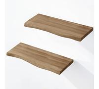LAMO Manufaktur 2 étagères Murale en Bois avec Fixation Invisible 2X 40cm | Etagère Murale en 100% Bois Massif | Etagère Murale pour Salon | Set 2 étagères Bord irrégulier Couleur: Marron Noisette