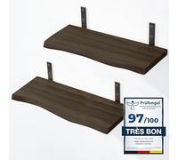 LAMO Manufaktur 2 étagères murales en Bois 2X 40cm | Etagère Murale en 100% Bois Massif | Etagère Murale pour Salon, Chambre à Coucher | étagères murales Set 2 Bord Naturel Couleur: Noir