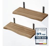 LAMO Manufaktur 2 étagères murales en Bois 2X 40cm | Etagère Murale en 100% Bois Massif | Etagère Murale pour Salon, Chambre à Coucher | étagères murales Set 2 Bord Naturel Couleur: Marron Noisette
