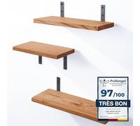 LAMO Manufaktur 3 étagčres murales en Bois 40/35/30cm | Etagčre Murale en 100% Bois Massif | Etagčre Murale pour Salon, Chambre ŕ Coucher | étagčres murales Set 3 Bord Droit Couleur: Foncé