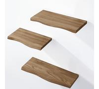 LAMO Manufaktur 3 étagères Murale en Bois avec Fixation Invisible 40/35/30cm | Etagère Murale en 100% Bois Massif | Etagère Murale pour Salon | Set 1 étagères Bord irrégulier Couleur: Marron Noisette