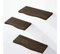 LAMO Manufaktur 3 étagères Murale en Bois avec Fixation Invisible 40/35/30cm | Etagère Murale en 100% Bois Massif | Etagère Murale pour Salon | Set 1 étagères Bord irrégulier Couleur: Noir