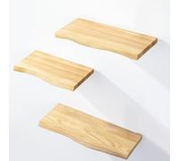 LAMO Manufaktur 3 étagères Murale en Bois avec Fixation Invisible 40/35/30cm | Etagère Murale en 100% Bois Massif | Etagère Murale pour Salon | Set 1 étagères Bord irrégulier Couleur: Naturel