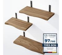 LAMO Manufaktur 3 étagères murales en bois 40/35/30cm | Etagère murale en 100% bois massif | Etagère murale pour salon, chambre à coucher | étagères murales SET 1 bord naturel Couleur: Marron Noisette