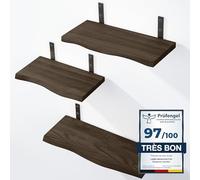 LAMO Manufaktur 3 étagères murales en Bois 40/35/30cm | Etagère Murale en 100% Bois Massif | Etagère Murale pour Salon, Chambre à Coucher | étagères murales Set 1 Bord Naturel Couleur: Noir