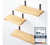 LAMO Manufaktur 3 étagères murales en Bois 40/35/30cm | Etagère Murale en 100% Bois Massif | Etagère Murale pour Salon, Chambre à Coucher | étagères murales Set 1 Bord Naturel Couleur: Naturel