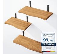 LAMO Manufaktur 3 étagères murales en Bois 40/35/30cm | Etagère Murale en 100% Bois Massif | Etagère Murale pour Salon, Chambre à Coucher | étagères murales Set 1 Bord Naturel Couleur: Rustique