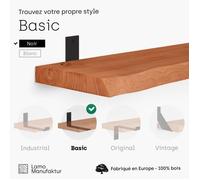 LAMO MANUFAKTUR 40cm Étagère murale industrielle en bois - rangement - bords naturels - inclus 2 supports en L - frêne foncé