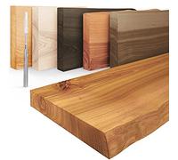 LAMO Manufaktur Étagère Flottante Murale Bois avec Fixation Invisible | Étagère 160 cm Largeur pour Salon, Bureau | Couleur: Rustique, Bord: Naturel | Bois Massif, Design Moderne, Effet Flottant