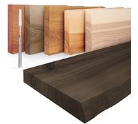 LAMO Manufaktur Étagère Flottante Murale Bois avec Fixation Invisible | Etagere 50 cm Largeur pour Salle de Bain, Couloir, Cuisine | Couleur: Noir, Bord: Naturel | Bois Massif, Design Moderne